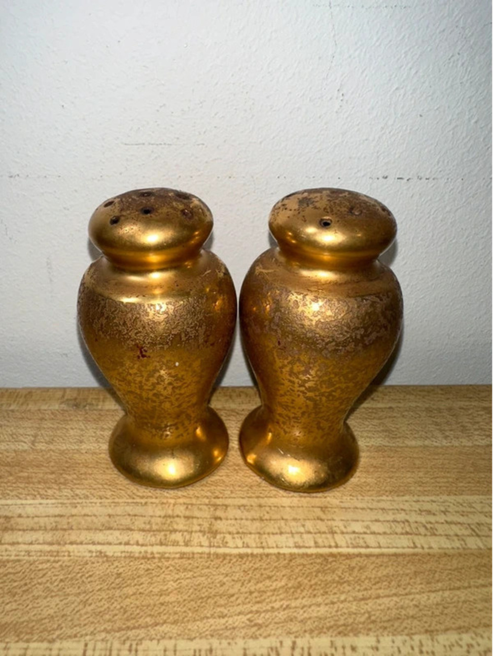 VTG Retro MCM Gold Like Metal Salt and Pepper Shaker Set